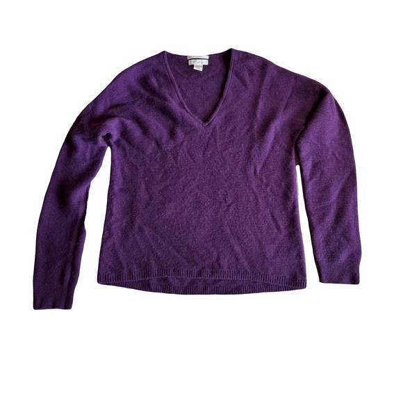 Nordstrom Women's Cashmere V Neck Sweater, Ribbed, Purple, Size M - Picture 1 of 8